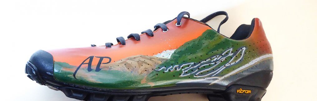 At the end the Stelvio climb painted on Giro cycling shoes - custom design by HC Bike Tours