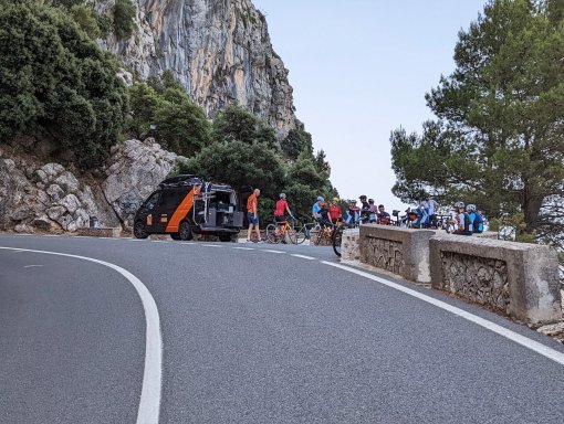 Rest stop during the ride on Ma10 road before the Tunnel de Monaber in Mallorca, Spain