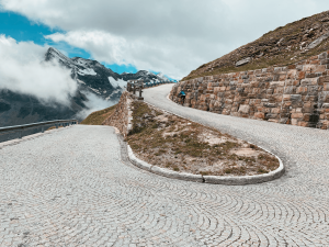 Cobbled turns of Gross Glockner mountain pass in Austria