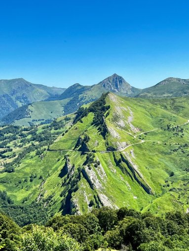 Mountain view over the valley from Col d'Aubisque in French Pyrenees