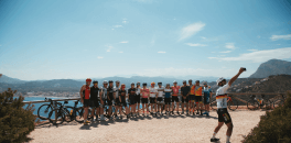 Cyclists posing for a group photo during NRG PT cycling camp in Javea, Spain