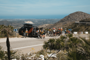 Cyclists regrouping during NRG PT Europe cycling camp 2023 in Javea, Spain