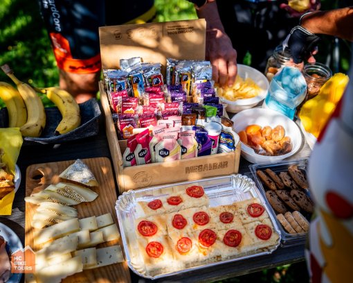 Snack stop spread by HC Bike Tours during Lake Como bike trip in Italy