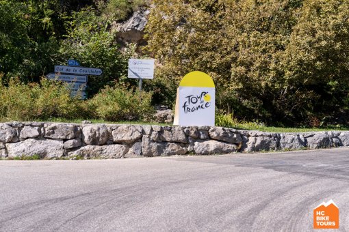 Sign of Tour de France on the way to Col de la Couillole