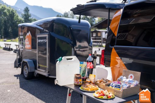 Snack stop near our sag van to refuel and recharge energy