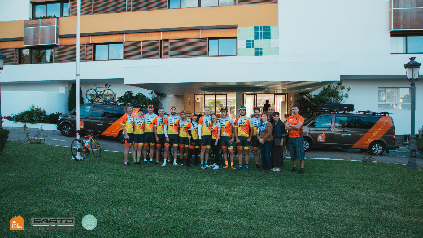 Private Group of cyclists at the Parador Hotel in Nerja Andalusia Spain | HC Bike Tours