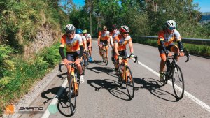 The group of friends from California USA cycling in Cantabria Spain on a Private Bike Trip with HC Bike Tours
