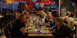 Dinner in Italy with a group from Manchester after a long bike ride | HC Bike Tours