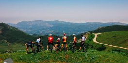 HC Bike Tours organized bike tour in Cantabria Spain | A group of our guests at the top of Lagos de Covadonga climb